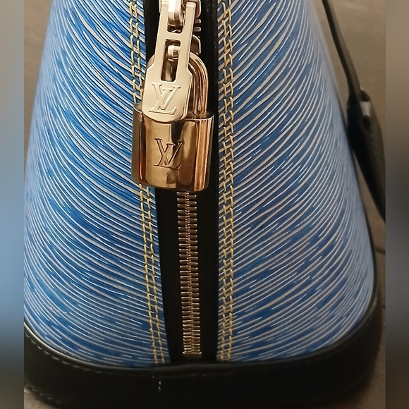 Louis Vuitton Alma PM Epi Denim Leather Handbag Boston Bag Blue - Picture 3 of 15